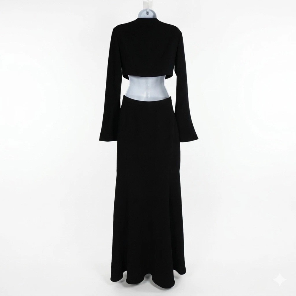 A.L.C. Issa Cutout Black Evening Gown Maxi Dress Size 4 Long Flare Sleeve VNeck - Picture 2 of 9